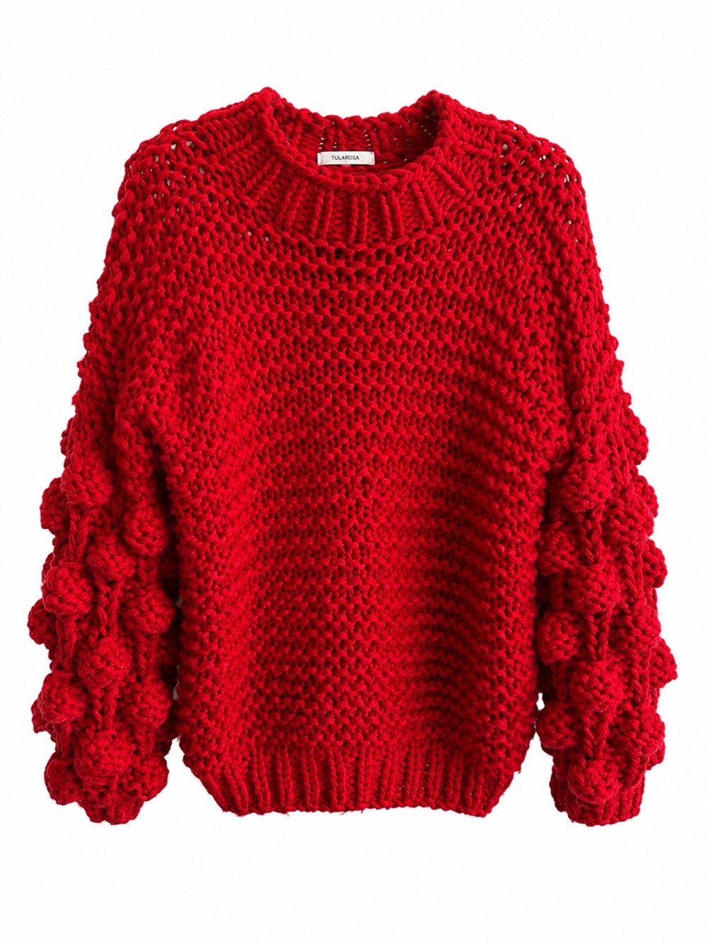 Tularosa Red Chunky large textured Knit Bubble Sleeve Sweater Size XS